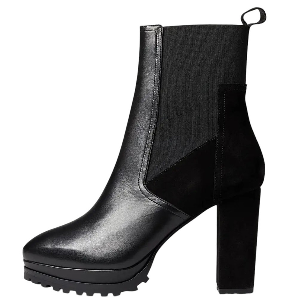 Allsaints NWOB Sahara Leather Boot Black Size 39 Platform Block Heel Lug Sole